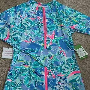 Lilly Pulitzer UPF 50 Sunny Rash Guard Bennet
Blue Celestial Seas size M NWT